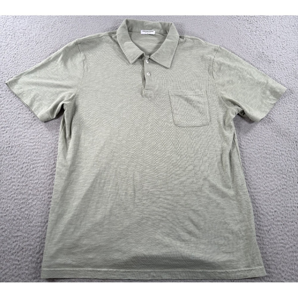 American Trench Polo Shirt Mens Large Green‎ Pocket Short Sleeve Made In USA
